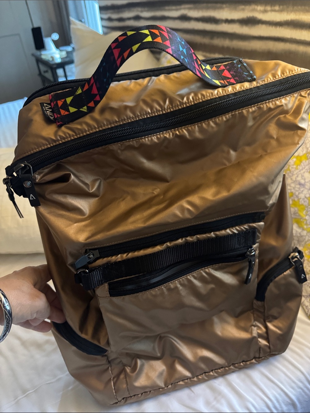 ANDI New York Metallic Laptop Backpack | Champagne Gold Travel Backpack
